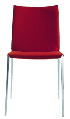 Roter Zanotta Lia Stuhl ohne Armlehnen mit Chromgestell, moderner Esszimmerstuhl für stilvolles Wohnen.